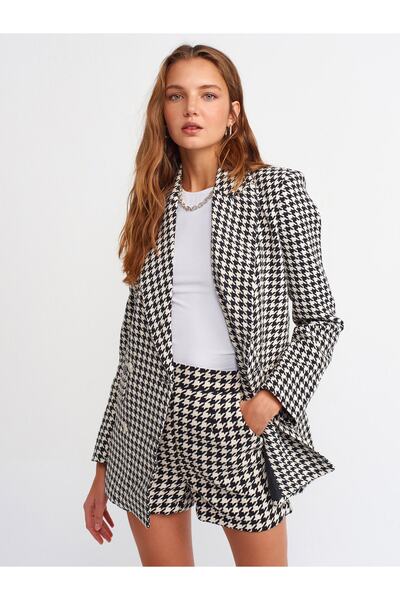 Dilvin 7738 Pantaloni scurți cu model picior de gâscă-negru