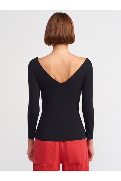 Dilvin 30228 V-Neck Top-Black