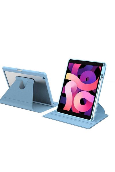 Dolia Apple Ipad 10.2 2021 (الجيل التاسع) متوافق مع حامل قابل للدوران وجزء خلفي شفاف من جلد البولي يوريثان يدور 360 درجة