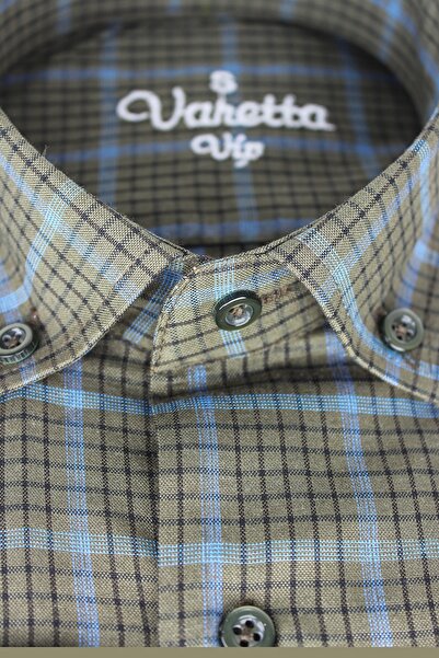 Varetta Men's Green Checked Collar Buttoned Pocket Long Sleeve Shirt