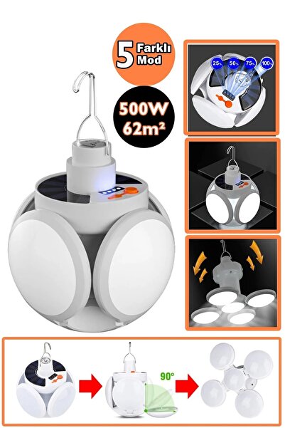 nelerbulurum 5 Kanatlı Katlanabilir Solar Ve Şarj Edilebilir Su Geçirmez Şarj...