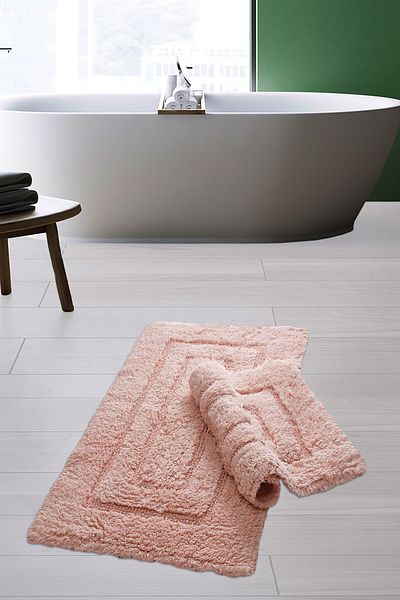 Dekoreko Royal Hand Tufting & Cotton 2-Piece Toilet Set Bath Mat Powder