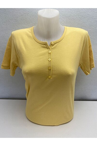 Ak Ench PAMUKLU DÜZ RENK NORMAL KALIP DÜMELİ LİKRALI COTTON KISA KOL KADIN AN...