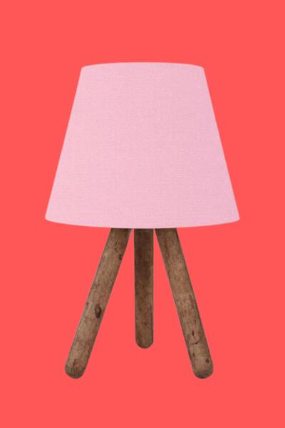 Art&Gift Üç Ayaklı Ahşap Abajur Pembe Kumaş Başlık Yatak Odası Çocuk Odası Ma...