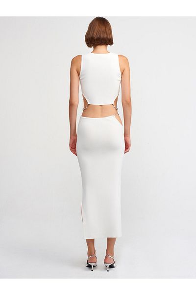 Dilvin 80110 Low Waist Stoned Knitwear Skirt-Ecru