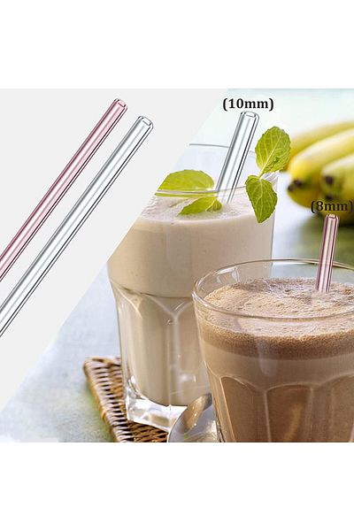 Axe Tools 4 Pieces Flat Glass Straws with Food and Convenient Cleaning Brush as a Gift