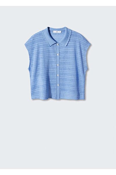 MANGO Woman Πλεκτό μπλουζάκι με γιακά