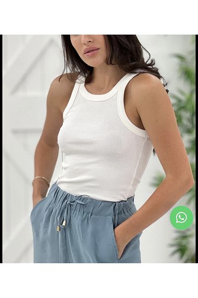 KAROL White Wide Piping Halter Tank Top
