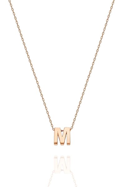 Şimal Silver 925 Ayar Gümüş Rose Kaplama M Harfi Kolye