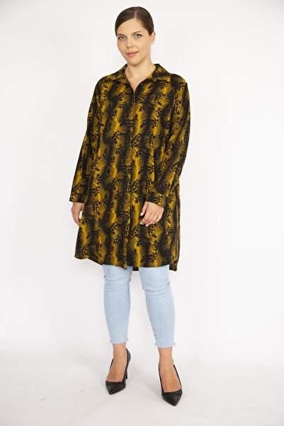 Şans Жіноча сорочка великого розміру з довгими рукавами та ґудзиками спереду 65n36721