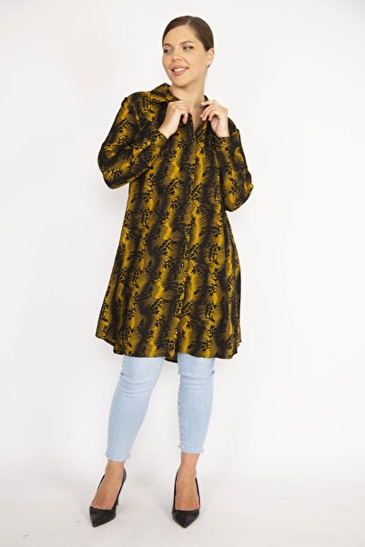 Şans Жіноча сорочка великого розміру з довгими рукавами та ґудзиками спереду 65n36721