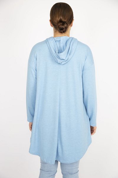 Şans Dámská mikina Plus Size Baby Blue s kapucí s dlouhým zadním dílem 65n36725