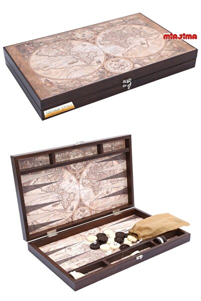 Miajima Kişiye Özel Deri Tavla Takımı Antik Haritalı Deri Tavla Takımı Süper Deri Tavla