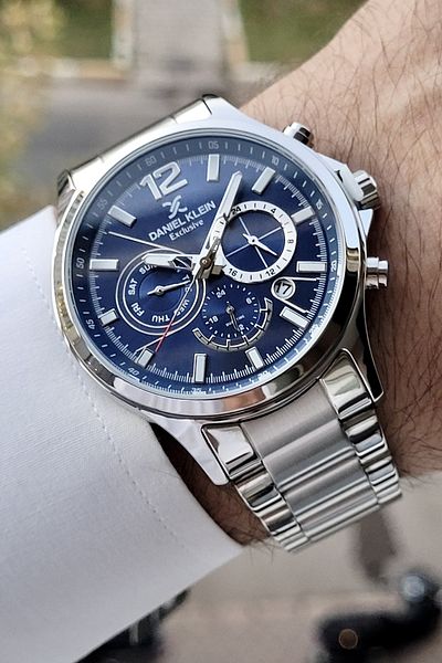Daniel Klein Dial Dark Blue Cord Silver Color Inside Indicators Active Function Men's Wristwatch