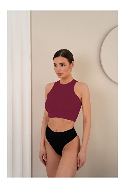 MİSTİRİK Murana Model Seamless Gathering Bustier Crop Seamless Model Sports Crop Claret Red Color