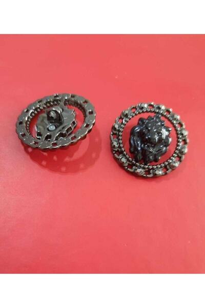 İMREN AKSESUAR κρυστάλλινη πέτρα κεφαλή λιονταριού ειδικής σχεδίασης μαύρο επικαλυμμένο με νικέλιο 2,5 εκ. μεταλλικό κουμπί 2 τεμάχια