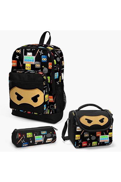 Yaygan Coral High Ninja Patterned 3-piece Bag Set - 23473