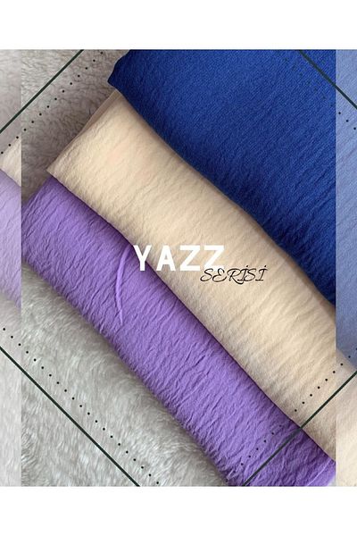 feronis Hijab Women's Cotton Jazz Shawl Model Set of 3 _ Lilac > Sax > Ecru