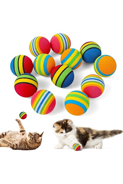 obrigado 4adet Gökkuşağı Sünger Kedi Köpek Çiğneme Oyun Topu 4,2 Cm Diş Çıkarma