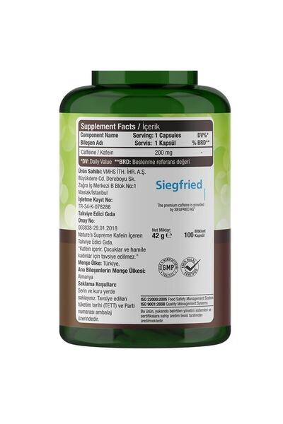 Nature's Supreme Caffeine 200 Mg 100 Capsules