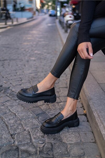 StWenn Дамски мокасини с дебела подметка Черни обувки с кантове