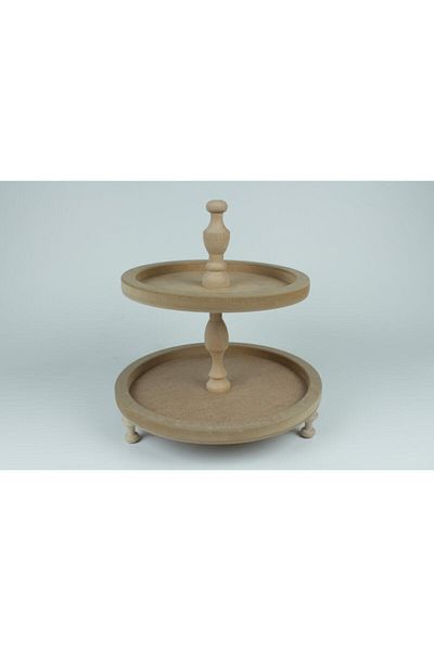 Hobi Evim Raw Wooden Two-Tier Round Presentation Holder