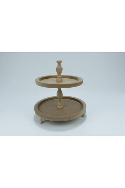 Hobi Evim Raw Wooden Two-Tier Round Presentation Holder