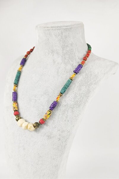 Ayya Aksesuar بوهو العرقية أكاديا قلادة الجاموس العظام زجاج مورانو النحاس النحاس قلادة هالسكيت