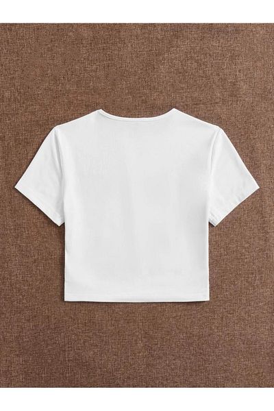 Jose Clothing ΓΥΝΑΙΚΕΙΟ ΚΟΝΤΟΜΑΝΙΚΙ ΛΕΥΚΟ ΤΥΠΩΜΕΝΟ CROP TOP BLUZ