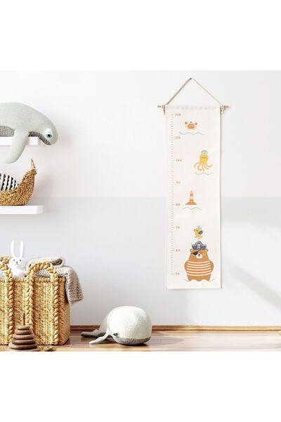 Jüppo Minik Korsanlar Duvar Örtüsü Boy Cetveli, Organik Pamuk Kumaş