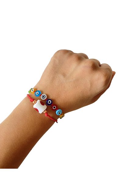 TAKI BY EKİN Double Combination with Red String and Evil Eye Beads