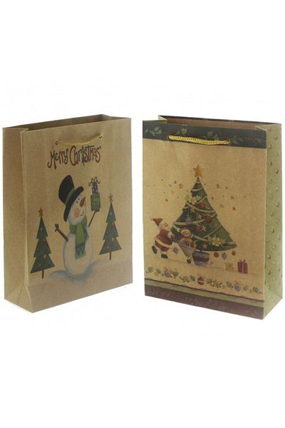 adin tasarım Christmas Cardboard Bag 2pcs 15x20cm New Year Kraft Cardboard Gift Bag Snowman + Pine Tree