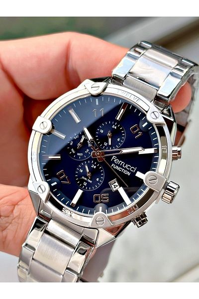 Ferrucci Silver Color Colored Glass Functions Active Steel Strap Men's Wristwatch + BRACELET WITH GIFT