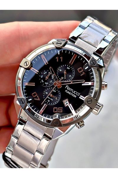 Ferrucci Silver Color Colored Glass Functions Active Steel Strap Men's Wristwatch + BRACELET WITH GIFT