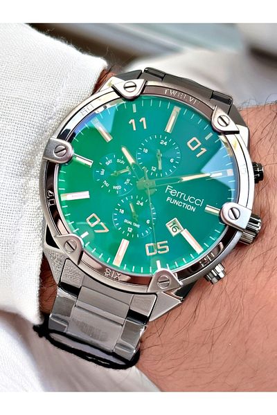 Ferrucci Smoked Color Colored Glass Functions Active Steel Strap Men's Wristwatch + BRACELET WITH GIFT