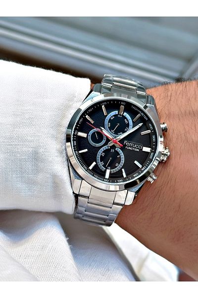 Ferrucci Silver Color Steel Strap Stylish Design Functions Active Men's Wristwatch + BRACELET WITH GIFT