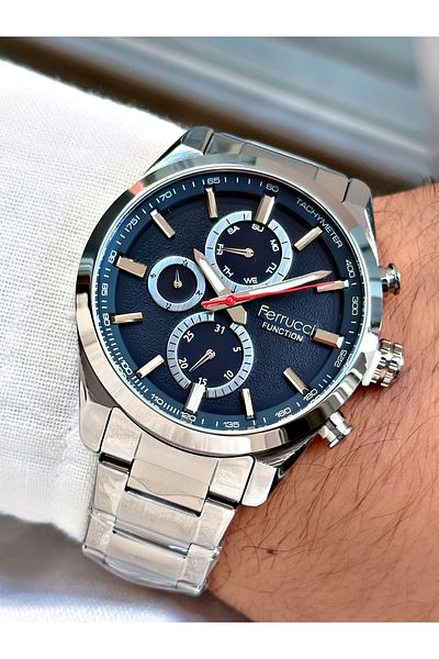 Ferrucci Silver Color Steel Strap Stylish Design Functions Active Men's Wristwatch + BRACELET WITH GIFT