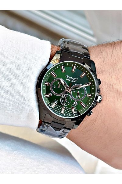 Ferrucci Black Color Functions Active Steel Strap Sports Men's Wristwatch + BRACELET WITH GIFT