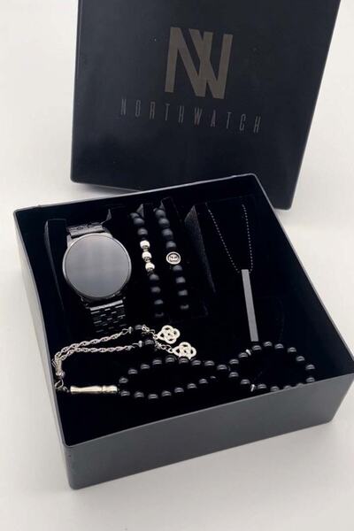 Northwatch Men's Wristwatch Black Necklace Rosary and Bracelet Set