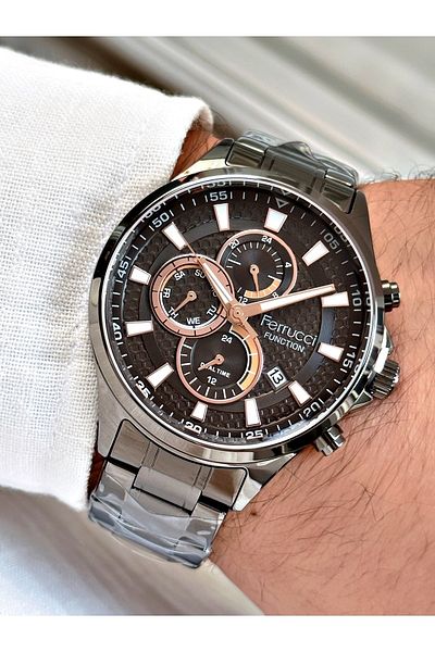 Ferrucci Smoke Color Sport Steel Strap Original Men's Wristwatch + BRACELET WITH GIFT
