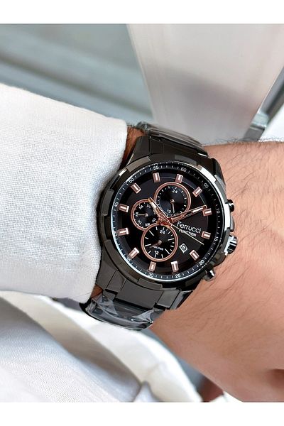 Ferrucci Black Color Sports Model Functions Active Original Men's Wristwatch + BRACELET WITH GIFT