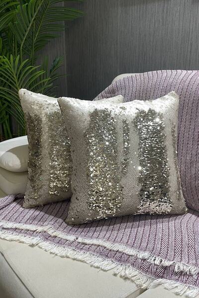 Paris Life Set of 2 Sequined Decorative Throw Pillow Covers - Gold & Cream