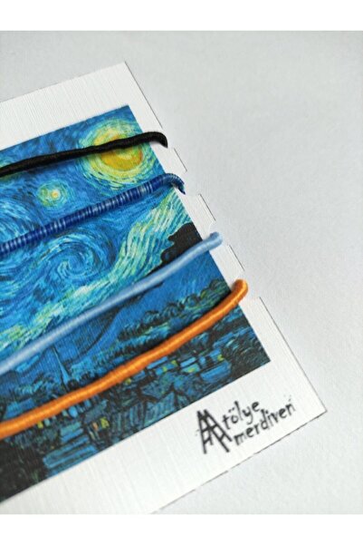 Atölye Merdiven Van Gogh Yıldızlı Gece Tablo Ip Bileklik Seti