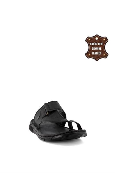 Pierre Cardin PC-715C Men's Genuine Leather Slippers Black