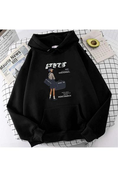 Touz Moda dompuleri fashion March Iddeverray εμπριμέ μαύρο φούτερ με κουκούλα Unisex Oversize