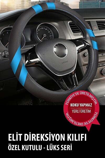 GM-DESIGN Elit Geçmeli Direksiyon Kılıfı Mavi
