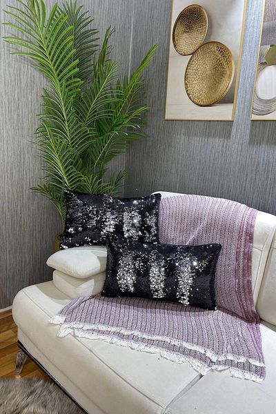 Paris Life Rectangular Sequined Throw Pillow Cover - Black&Silver (Reversible)