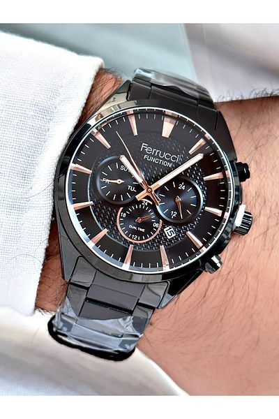 Ferrucci Black Color Original Functions Active Steel Strap Men's Wristwatch + BRACELET WITH GIFT