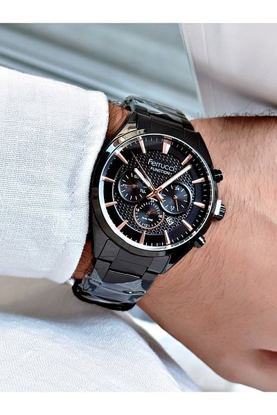 Ferrucci Black Color Original Functions Active Steel Strap Men's Wristwatch + BRACELET WITH GIFT