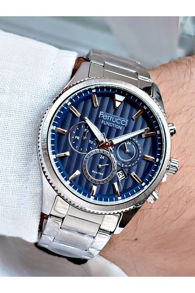 Ferrucci Silver Silver Color Functions Active Steel Men's Wristwatch + BRACELET WITH GIFT